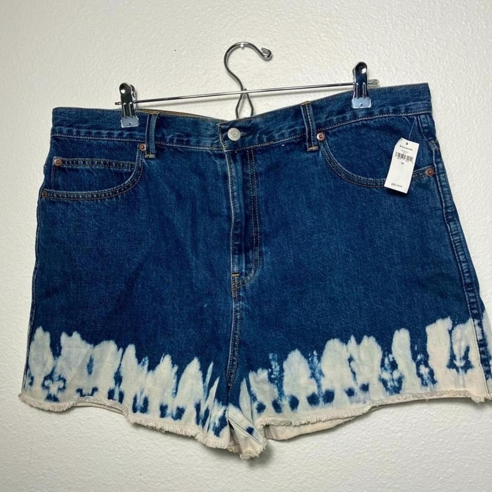 NWT‎ GAP 1969 Super High Rise Shorts Womens 34 Dark Wash Acid Wash Raw Hem NEW